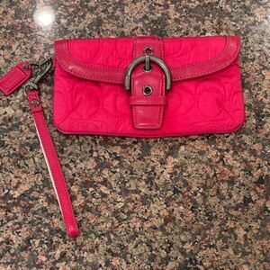 Coach Hot Pink Quilted Wristlet with Buckle Detail
